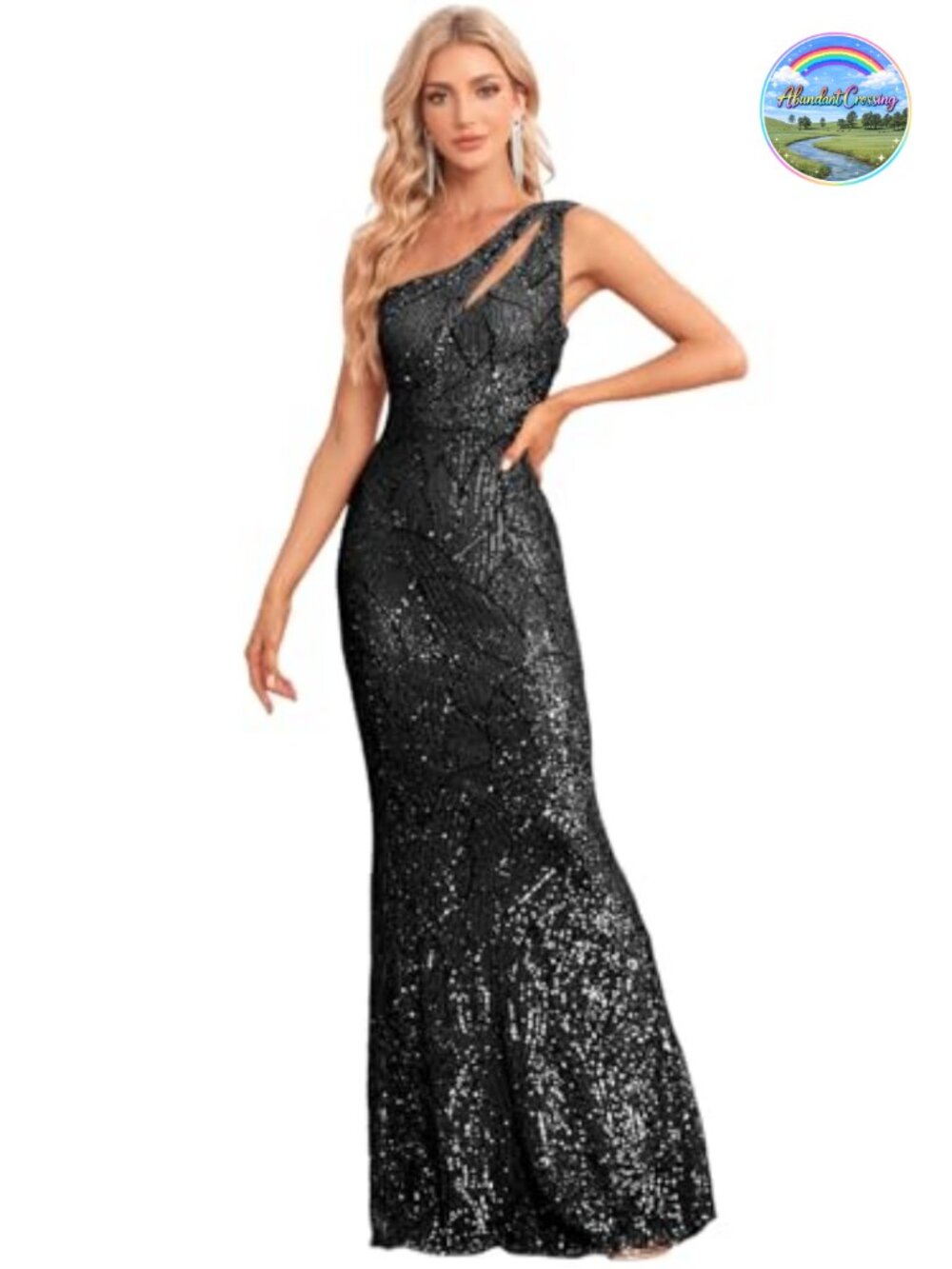 One Shoulder Sequin Bodycon Maxi Dress Mermaid Formal Evening Gown